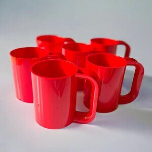 Vintage Massimo Vignelli Heller MaxiMugs Set of 6 Stackable Red Mugs Cups